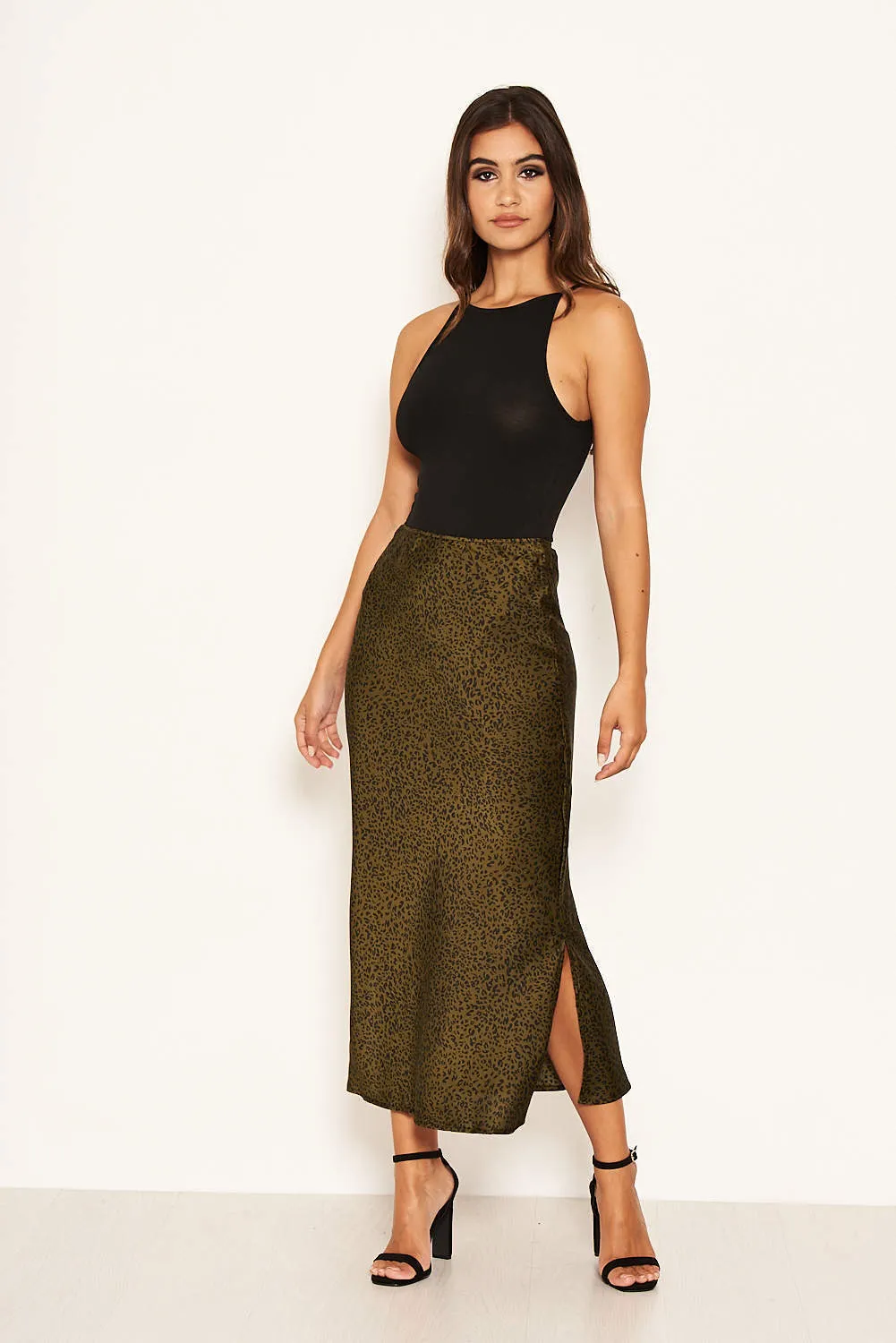 Khaki Animal Print Midi Skirt sold by AX Paris product image thumbnail 4
