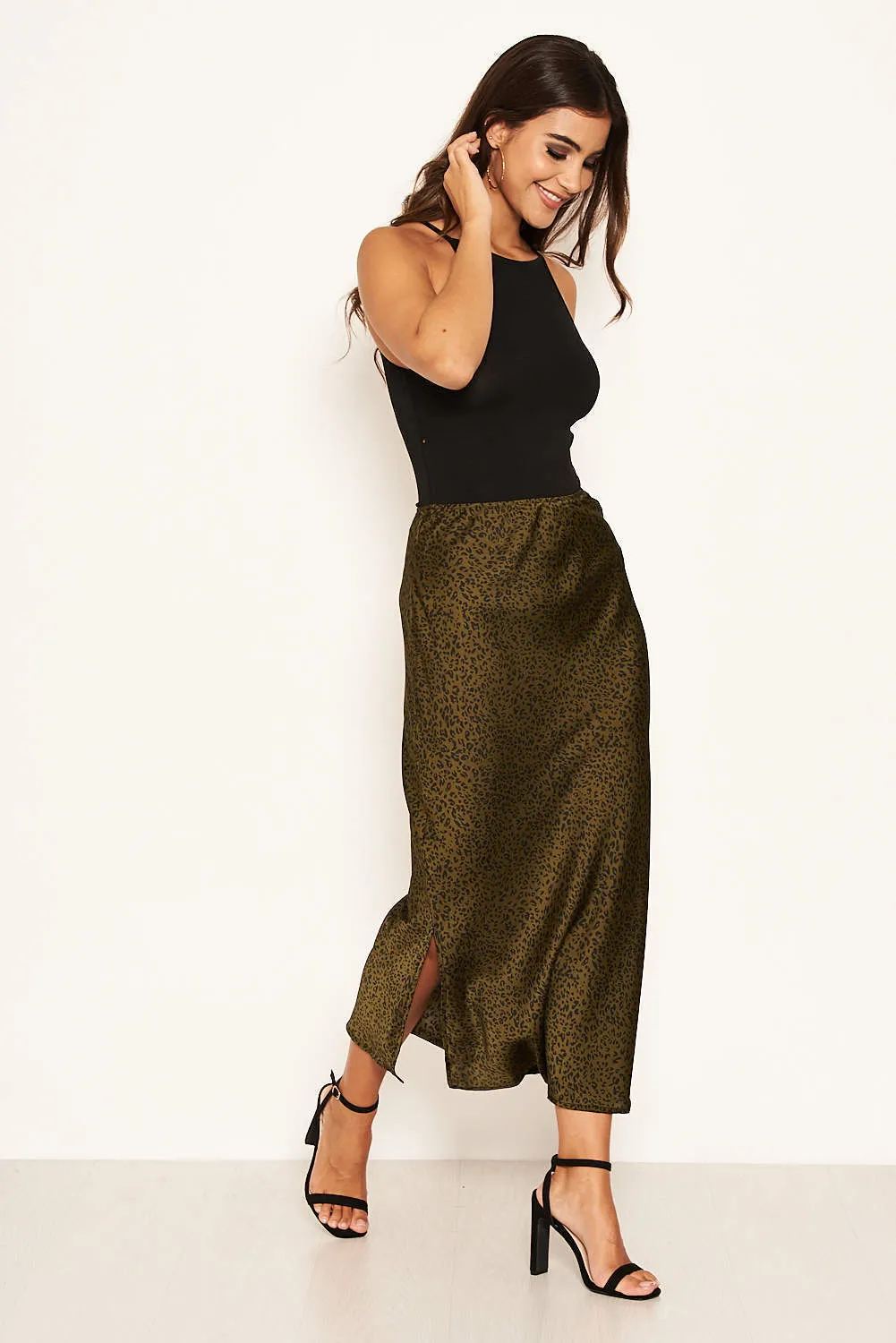 Khaki Animal Print Midi Skirt sold by AX Paris product image thumbnail 5