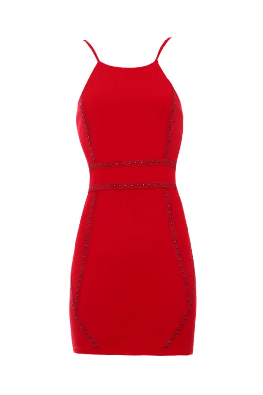 Red Strappy Stud Front Bodycon Mini Dress sold by AX Paris product image thumbnail 4