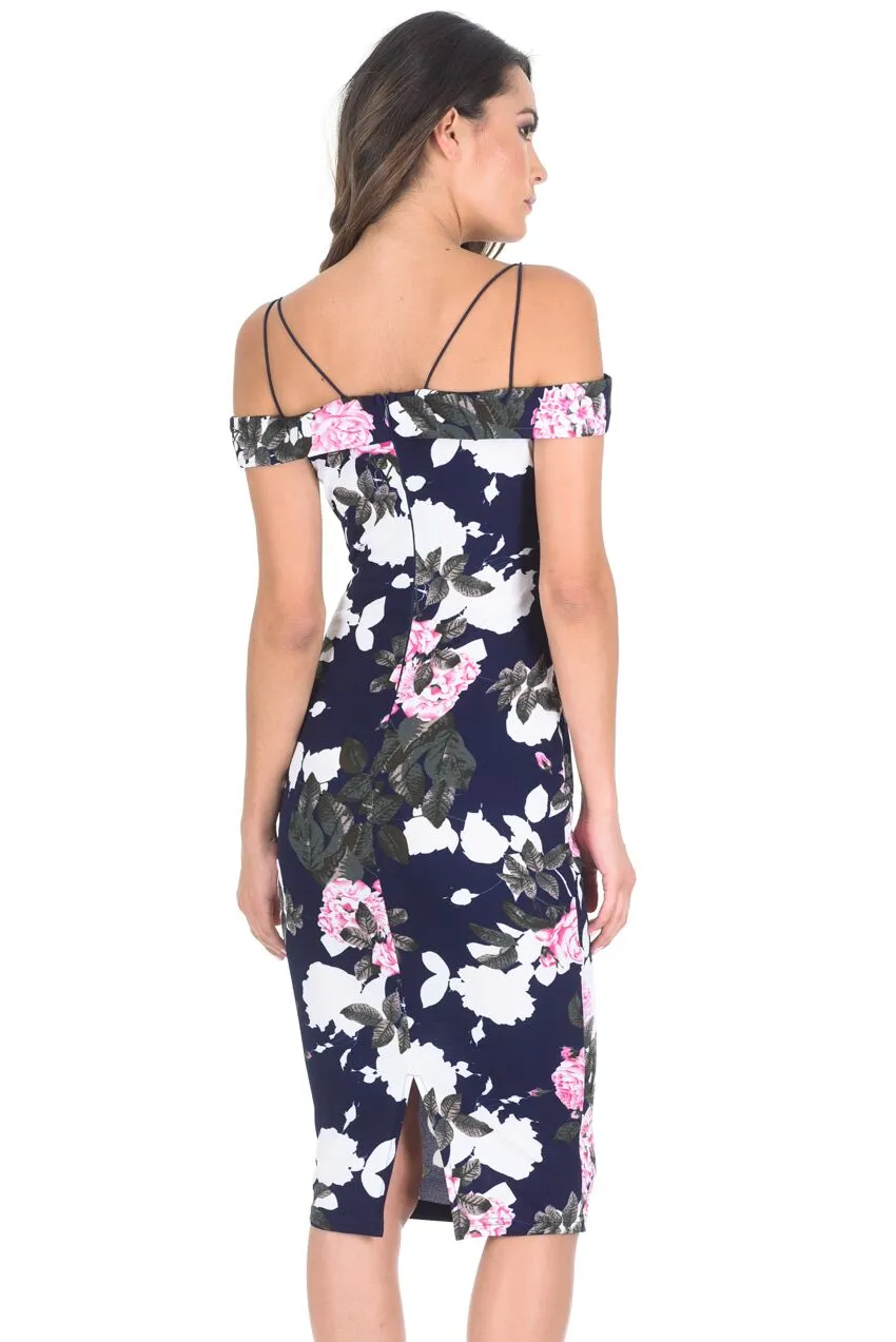 Navy Off Shoulder Floral Bodycon Midi Dress sold by AX Paris product image thumbnail 4