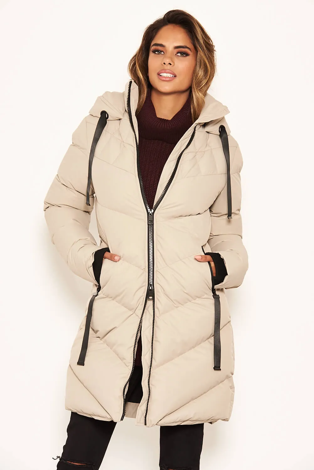 Stone Longline Padded Puffer Coat sold by AX Paris product image thumbnail 4
