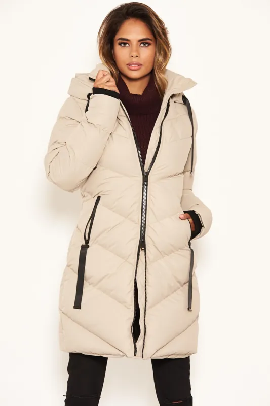 Stone Longline Padded Puffer Coat sold by AX Paris