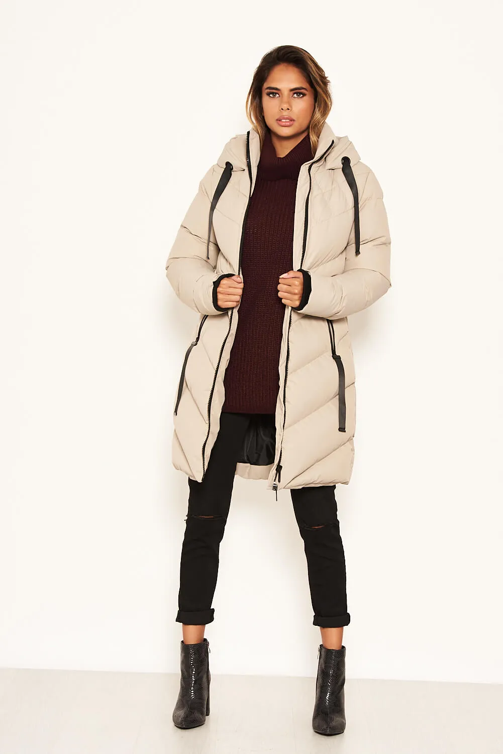 Stone Longline Padded Puffer Coat sold by AX Paris product image thumbnail 2