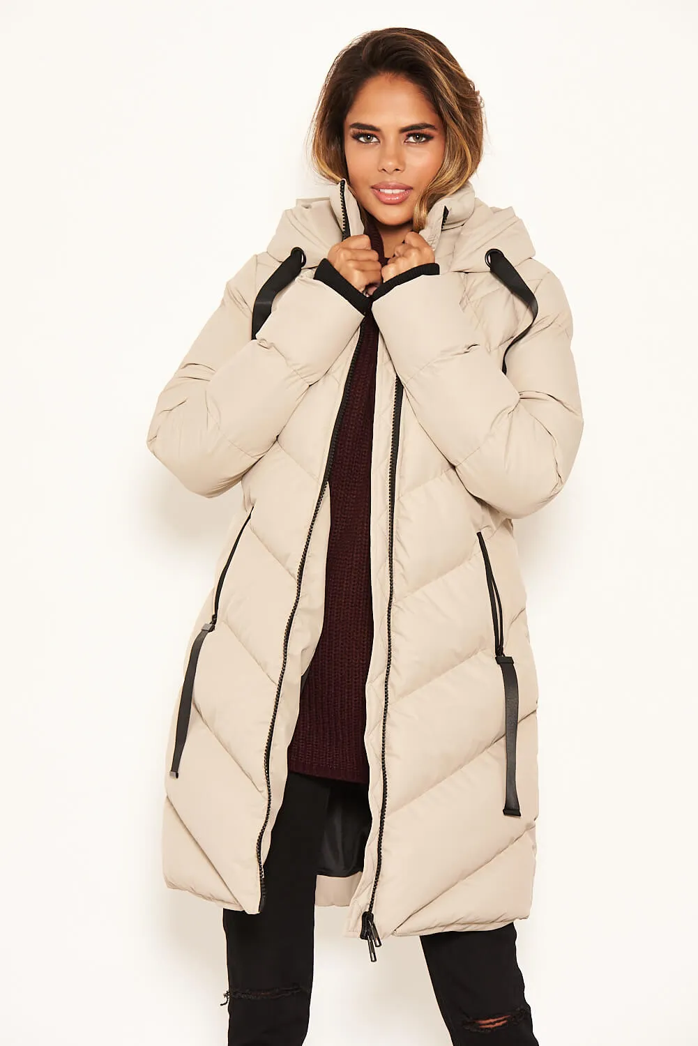 Stone Longline Padded Puffer Coat sold by AX Paris product image thumbnail 5