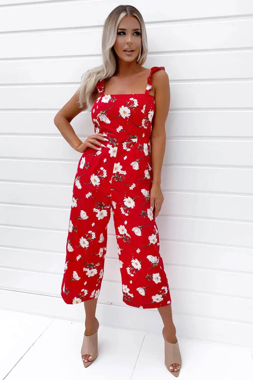 Red Floral Printed Jumpsuit sold by AX Paris
