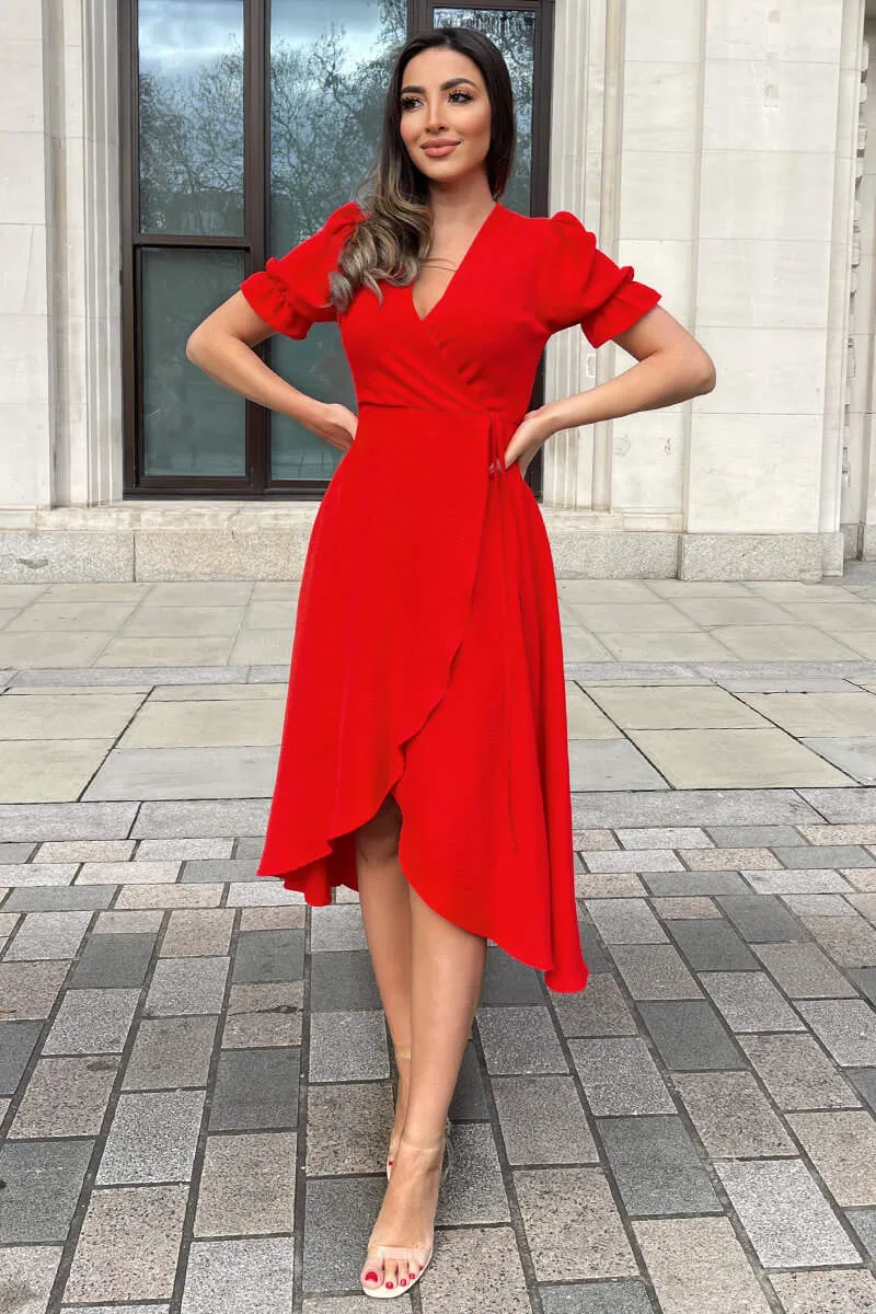 Red Wrap Side Tie Midi Dress sold by AX Paris product image thumbnail 2