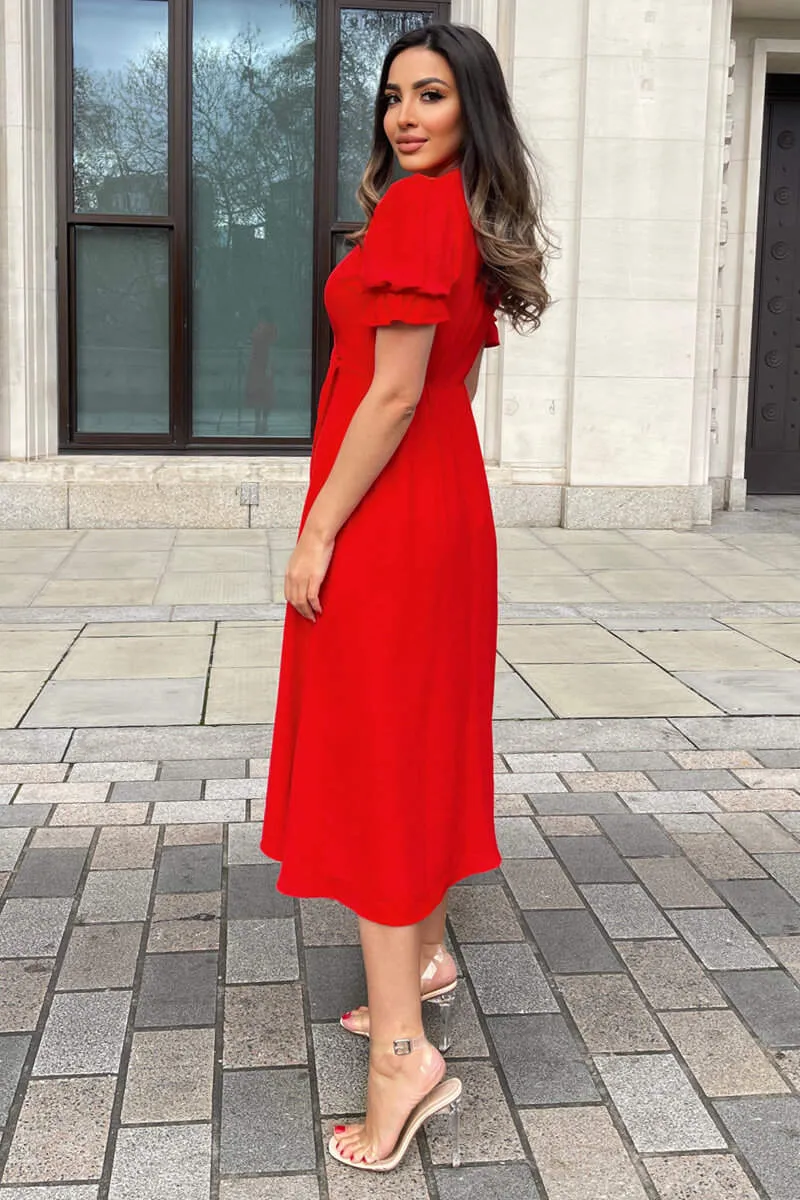 Red Wrap Side Tie Midi Dress sold by AX Paris product image thumbnail 3