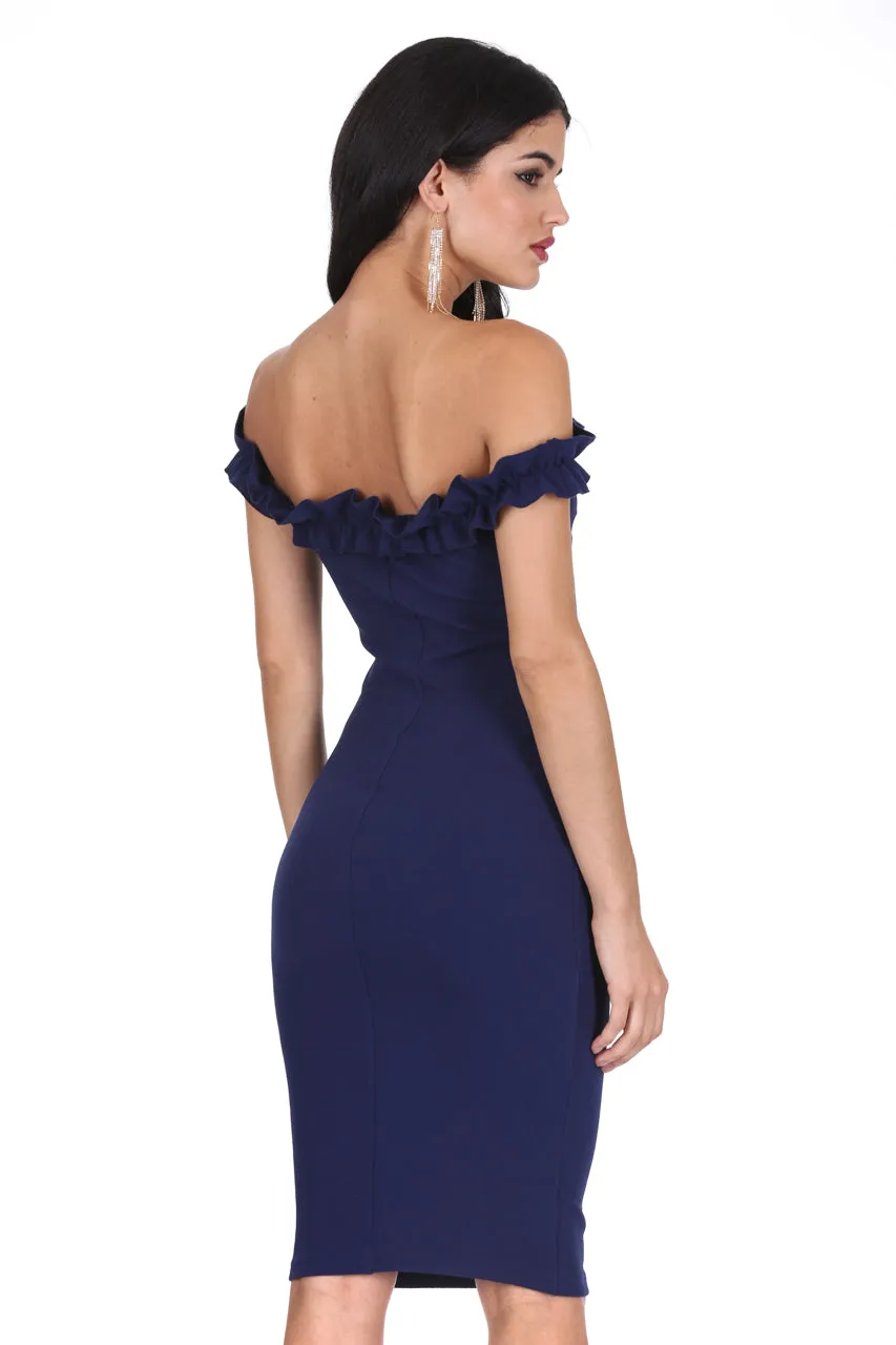 Navy Ruffle Bardot Midi Dress sold by AX Paris product image thumbnail 3