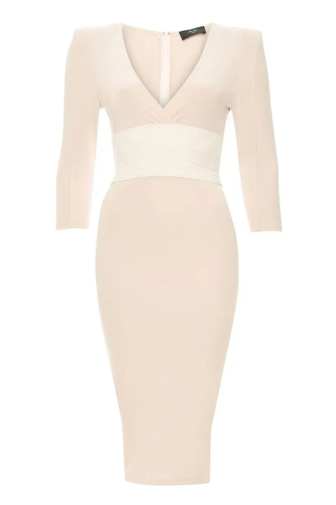 Nude Bodycon With Bandage Waist And Wrap Over Details sold by AX Paris product image thumbnail 4