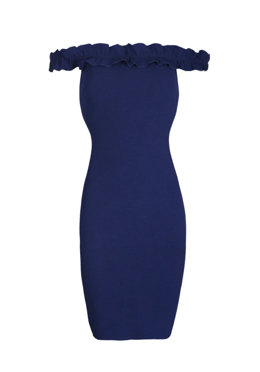 Navy Ruffle Bardot Midi Dress sold by AX Paris product image thumbnail 4