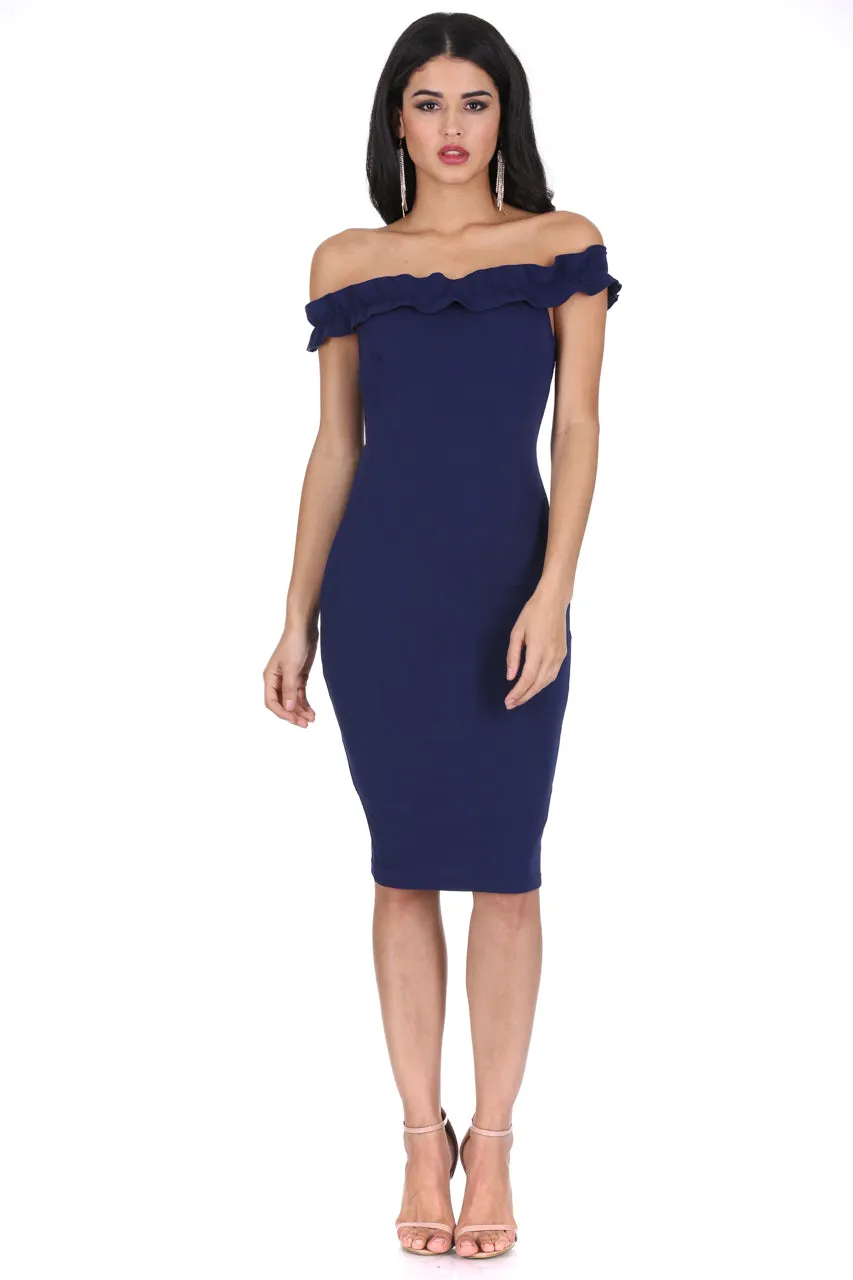 Navy Ruffle Bardot Midi Dress sold by AX Paris product image thumbnail 2