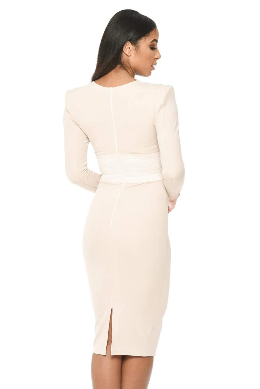 Nude Bodycon With Bandage Waist And Wrap Over Details sold by AX Paris product image thumbnail 3