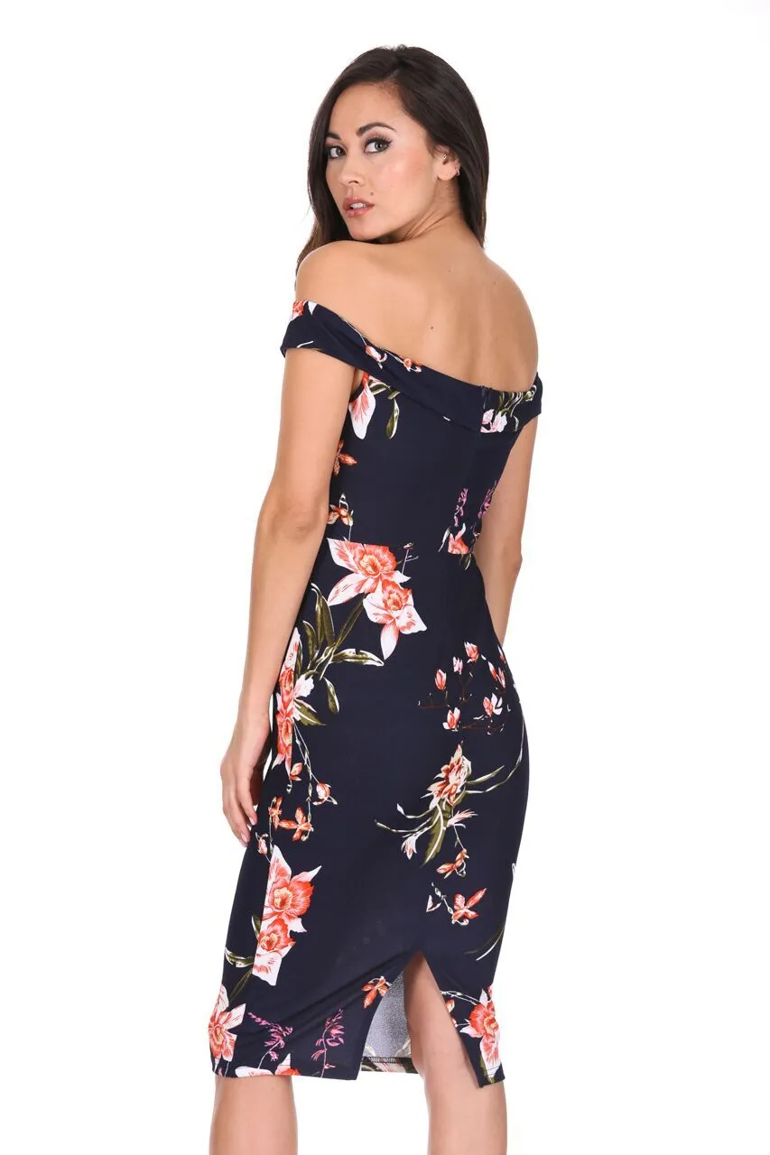 Navy Bardot Notch Front Floral Midi dress sold by AX Paris product image thumbnail 3