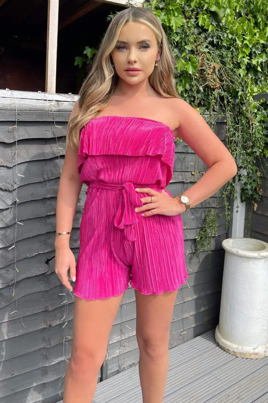 Cerise Plisse Bardot Playsuit sold by AX Paris