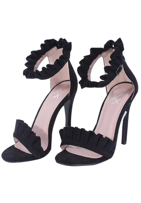 Black Ruffle Detail Stilletto Heels sold by AX Paris