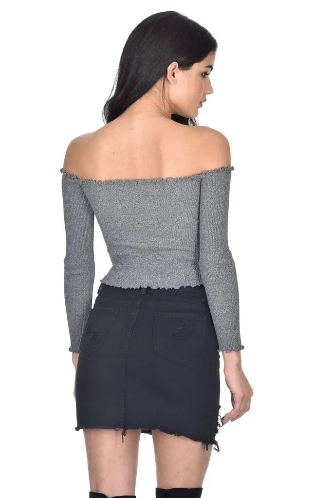 Black Denim Ripped Mini Skirt sold by AX Paris product image thumbnail 3