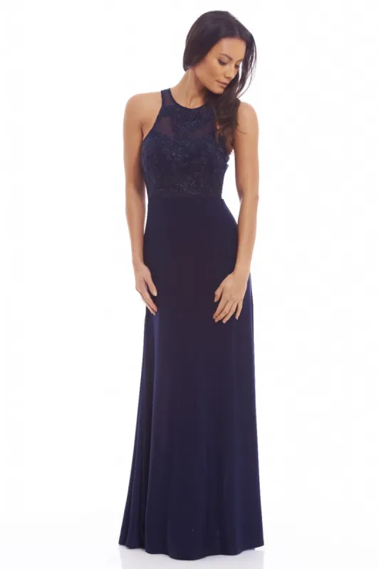 Navy Crochet Detail  Maxi Dress sold by AX Paris