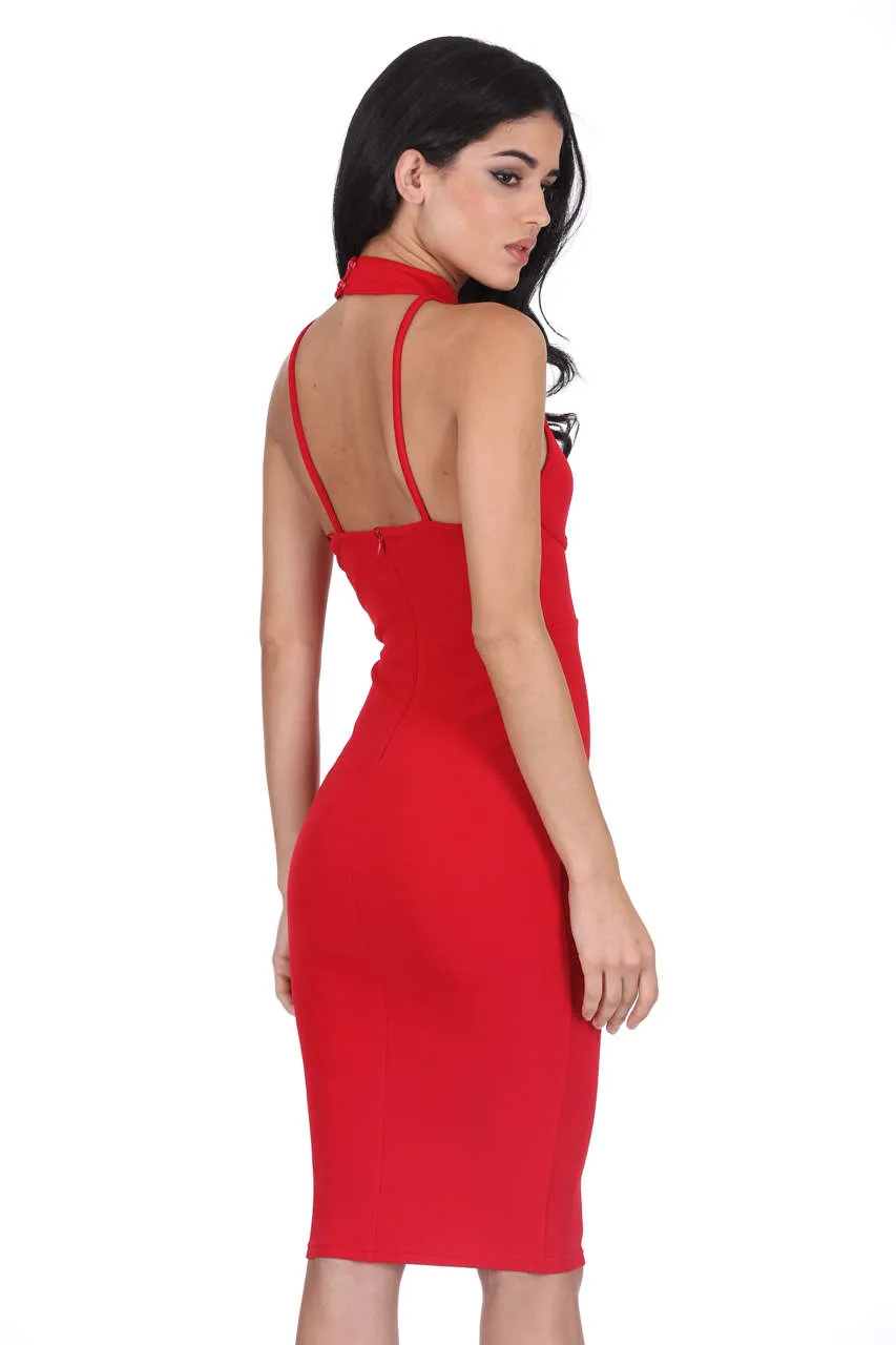Red Choker Neck Midi Dress sold by AX Paris product image thumbnail 3