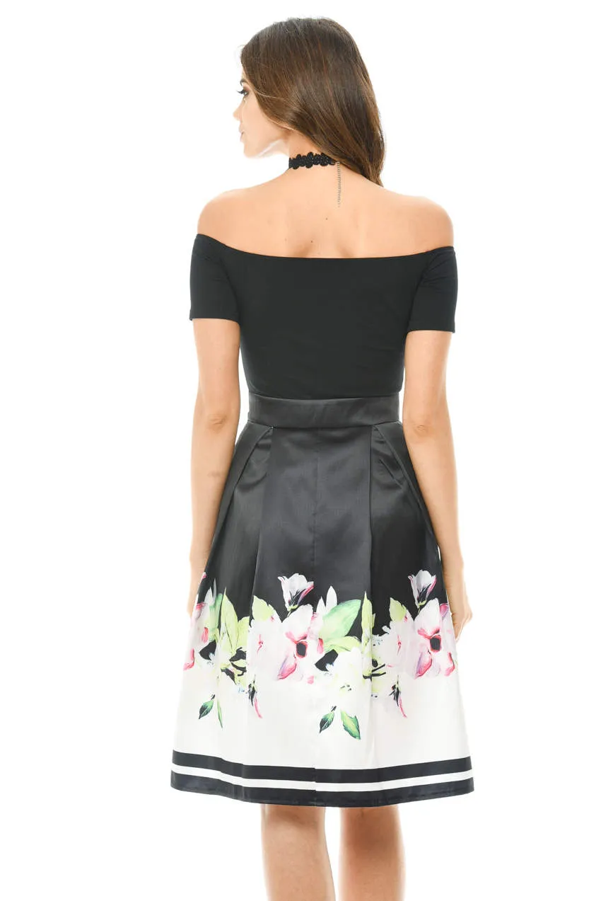 Black Floral 2 in 1 Skater Midi Dress sold by AX Paris product image thumbnail 3