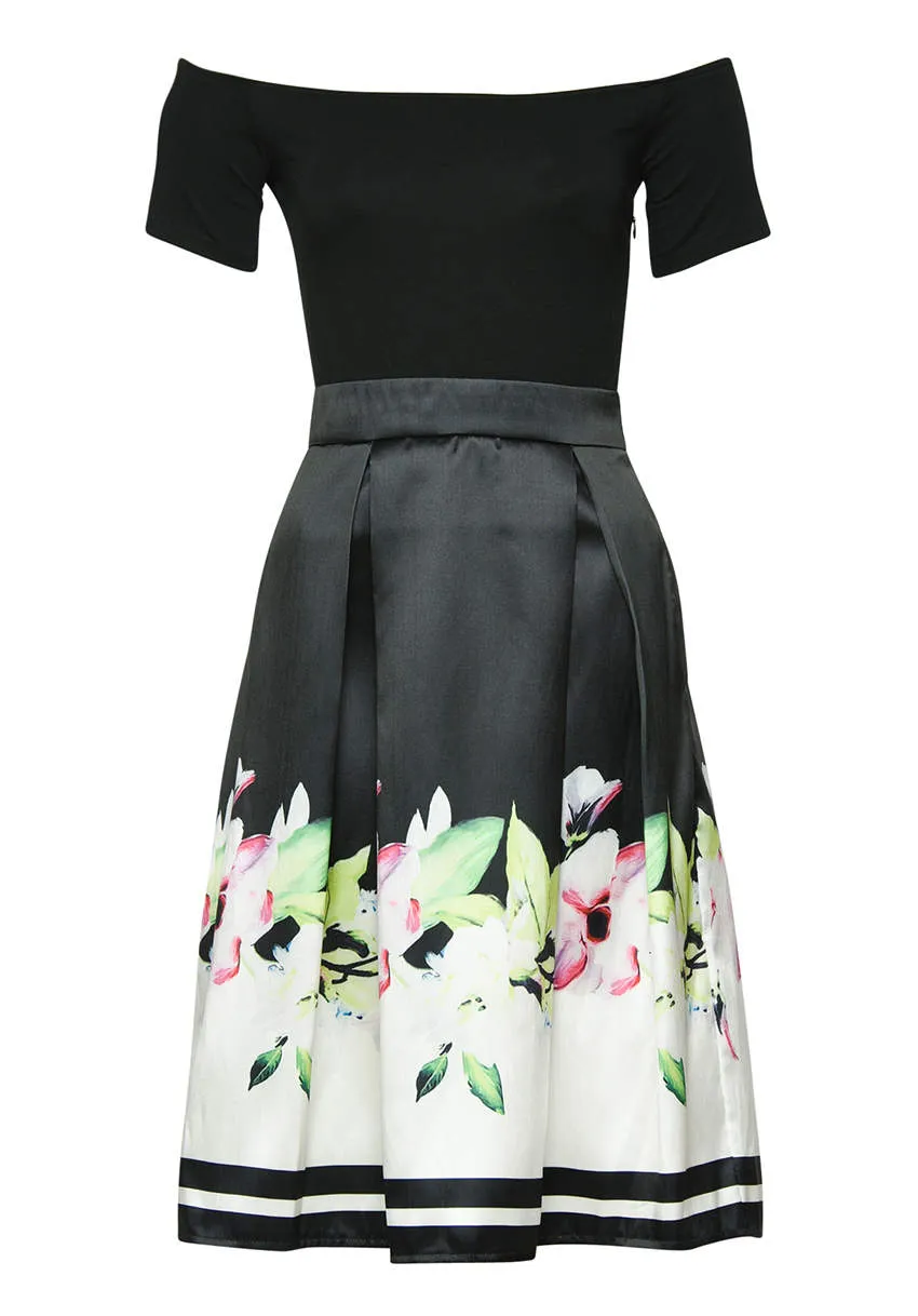 Black Floral 2 in 1 Skater Midi Dress sold by AX Paris product image thumbnail 4