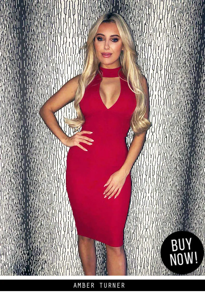 Red Choker Neck Midi Dress sold by AX Paris product image thumbnail 5