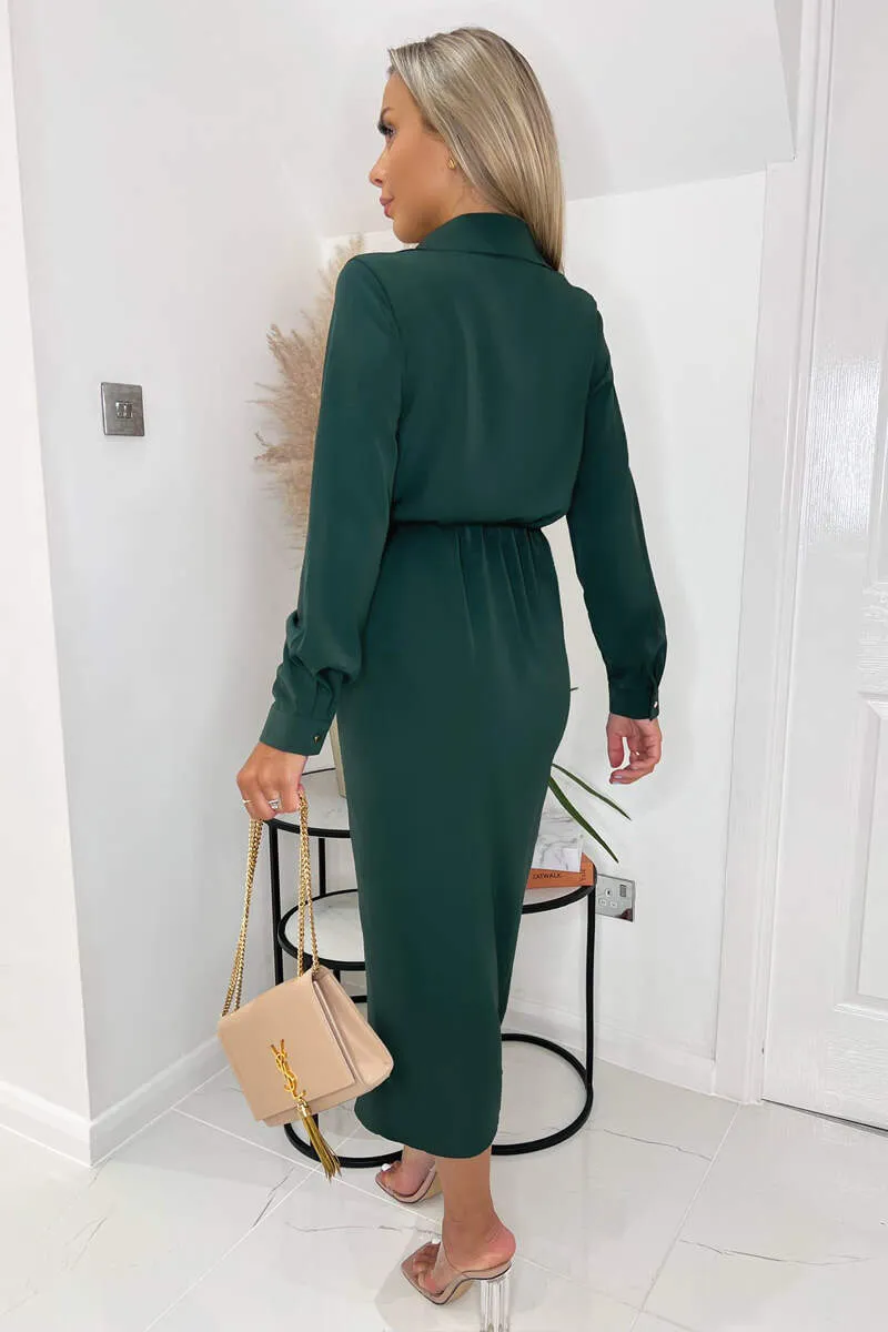 Teal Long Sleeve Side Ruched Wrap Over Midi Dress sold by AX Paris product image thumbnail 4