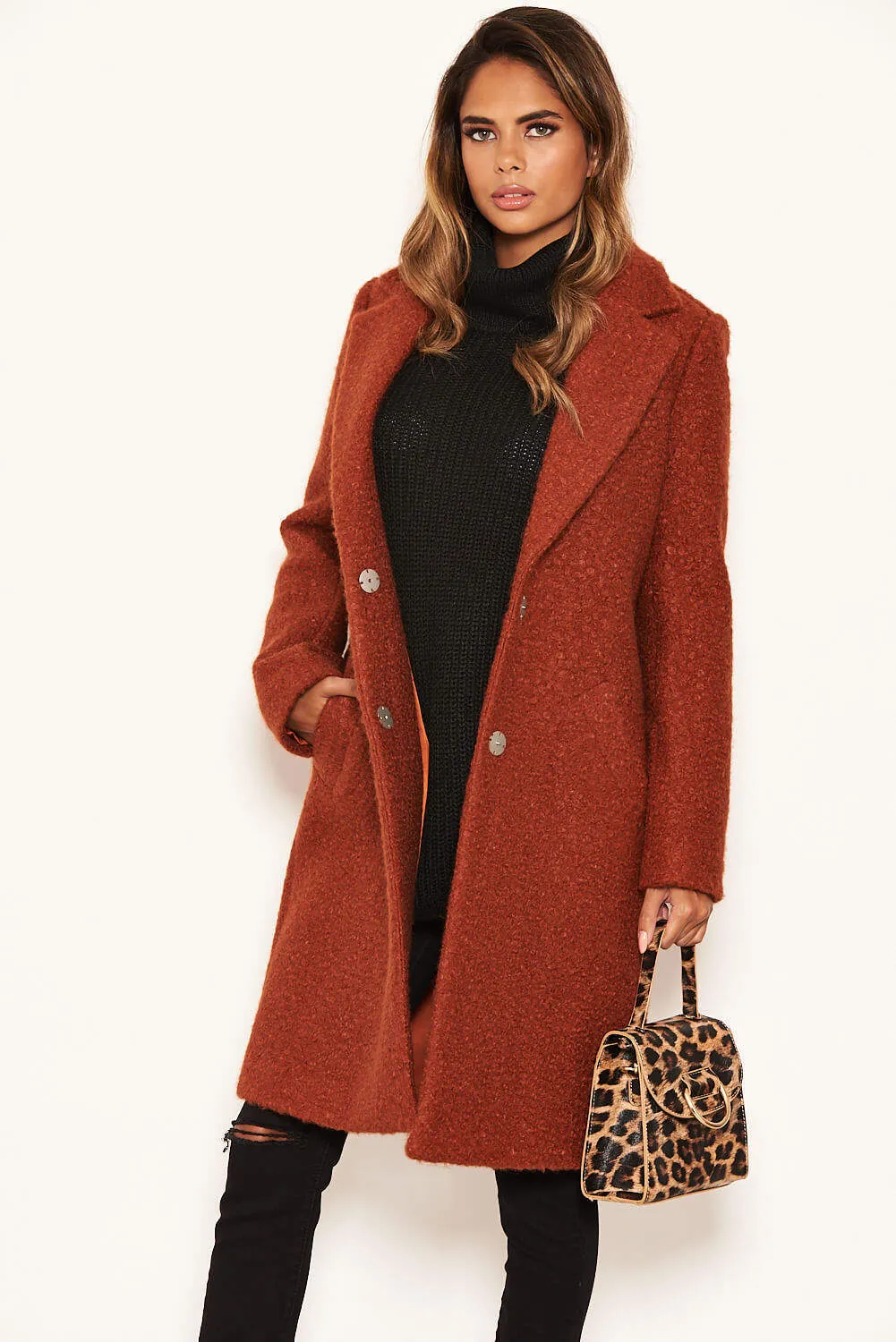 Rust Long Teddy Coat sold by AX Paris product image thumbnail 4