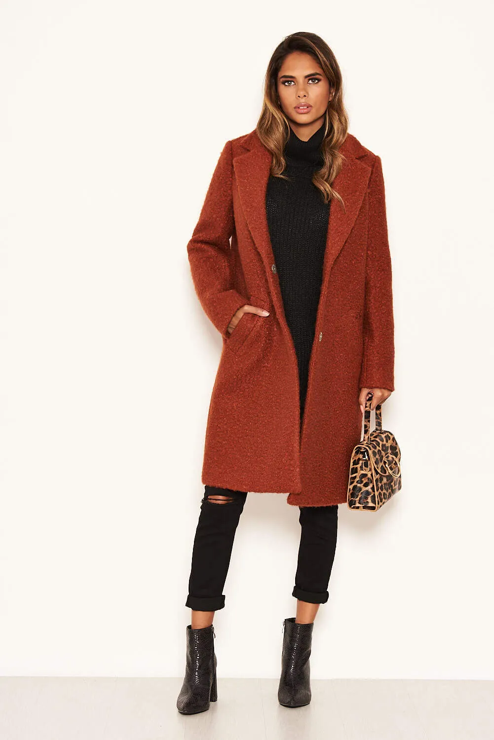 Rust Long Teddy Coat sold by AX Paris product image thumbnail 2