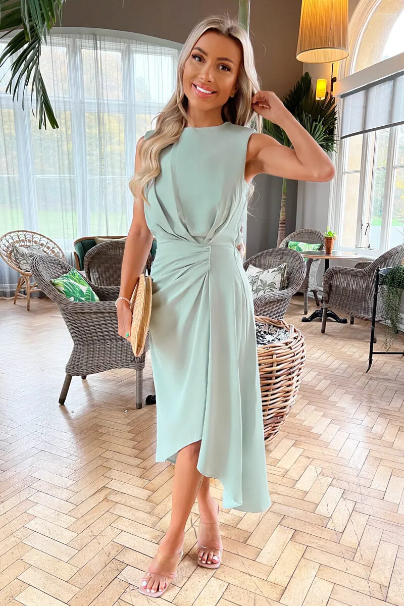 Duck Egg Gathered Midi Dress With Shoulder Pads sold by AX Paris product image thumbnail 2