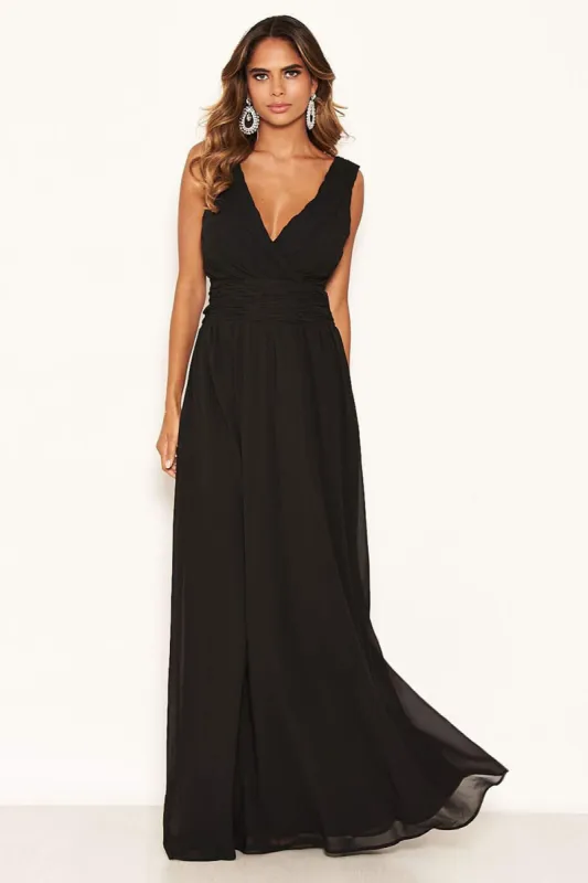 Black Pleated V Neck Maxi Dress sold by AX Paris