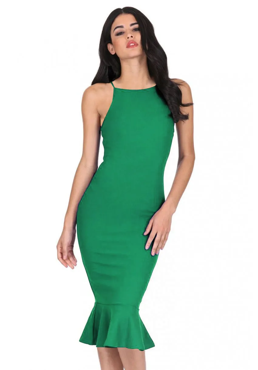 Green Bodycon Midi Dress With Frill Hem sold by AX Paris