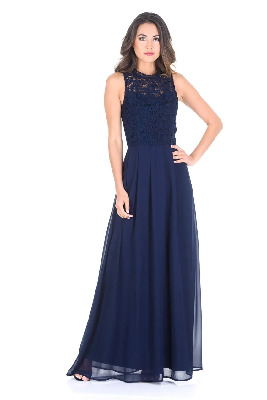 Navy Crochet Top Chiffon Maxi Dress sold by AX Paris product image thumbnail 2