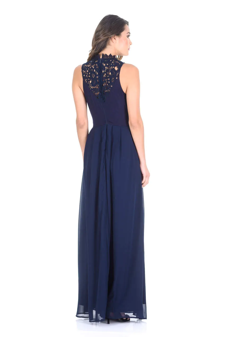 Navy Crochet Top Chiffon Maxi Dress sold by AX Paris product image thumbnail 3