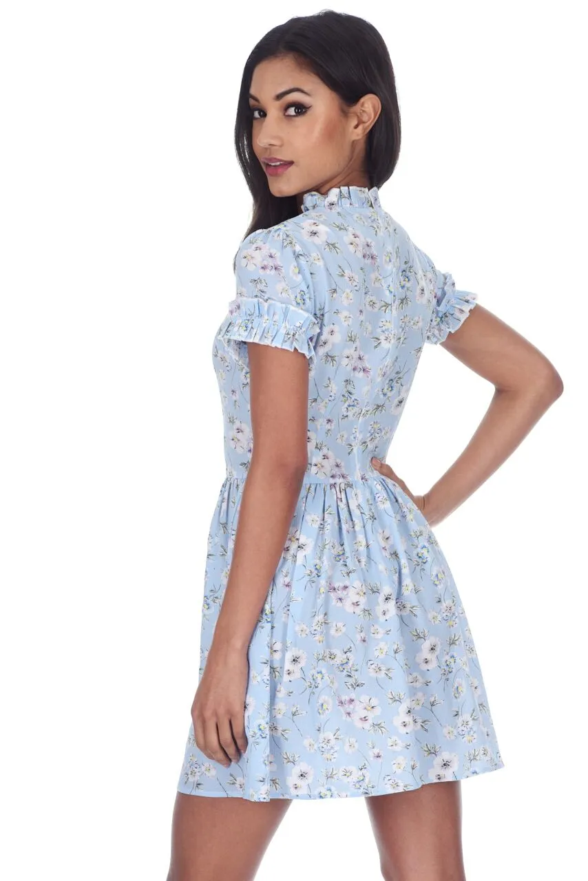 Blue Floral Frill Detail Mini Dress sold by AX Paris product image thumbnail 3