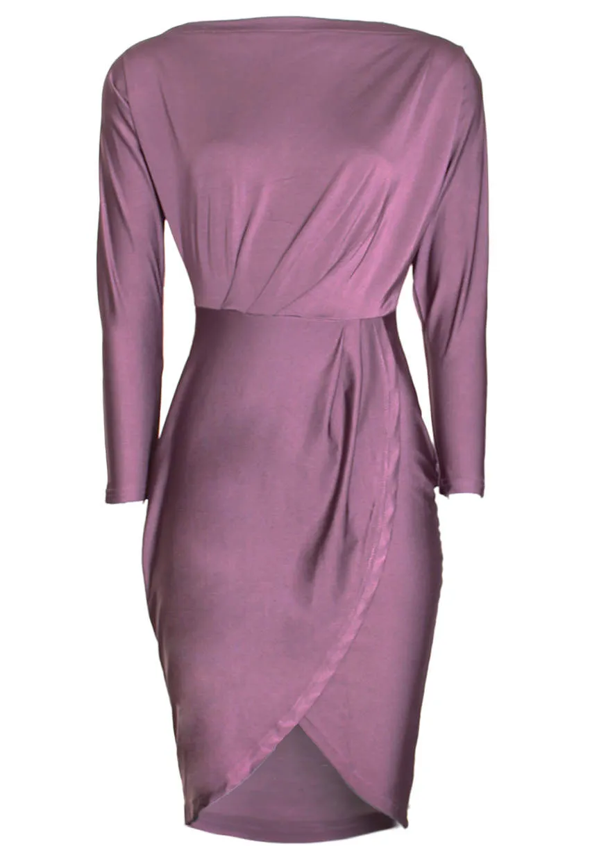 Mauve Relaxed Shoulder Wrapped Midi Dress sold by AX Paris product image thumbnail 4