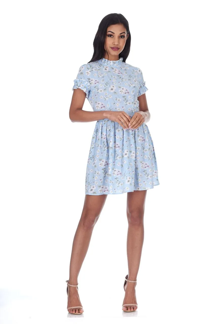 Blue Floral Frill Detail Mini Dress sold by AX Paris product image thumbnail 2