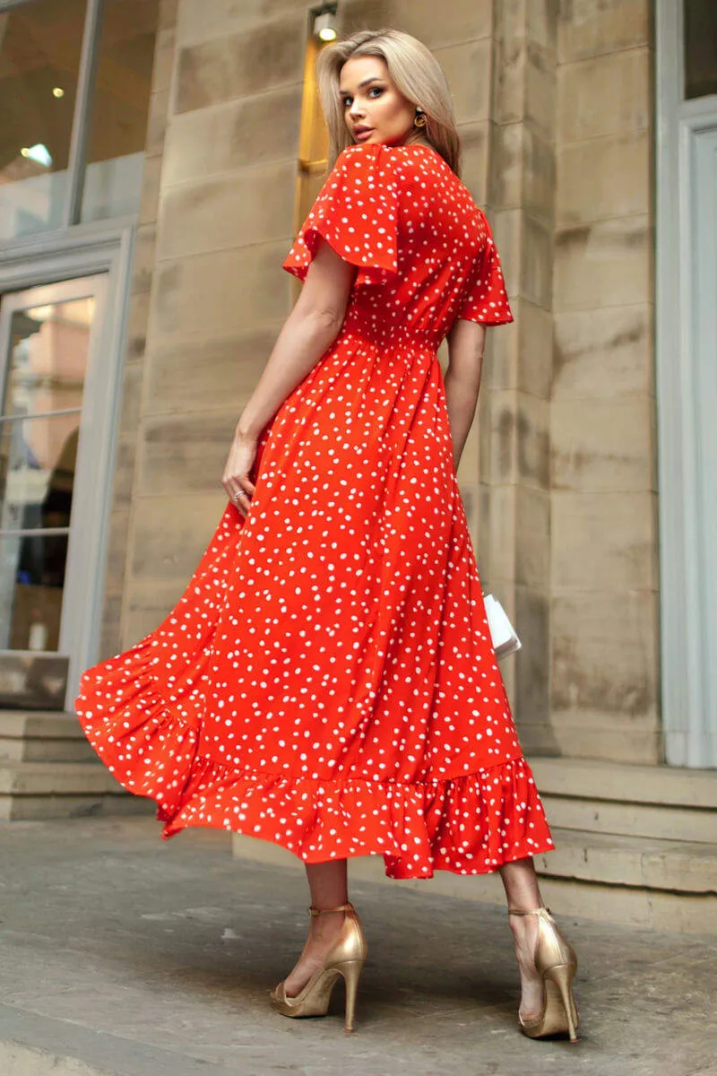 Red And White Polka Dot Printed High Low Midi Dress sold by AX Paris product image thumbnail 2