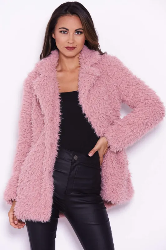 Pink Faux Fur Coat sold by AX Paris