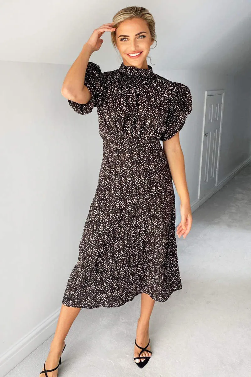 Black Ditsy Floral Puff Sleeve Midi Dress sold by AX Paris product image thumbnail 3