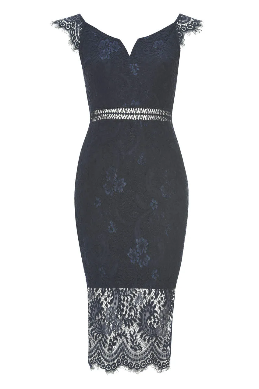 Navy Lace Bodycon Dress With Notch Front sold by AX Paris product image thumbnail 4