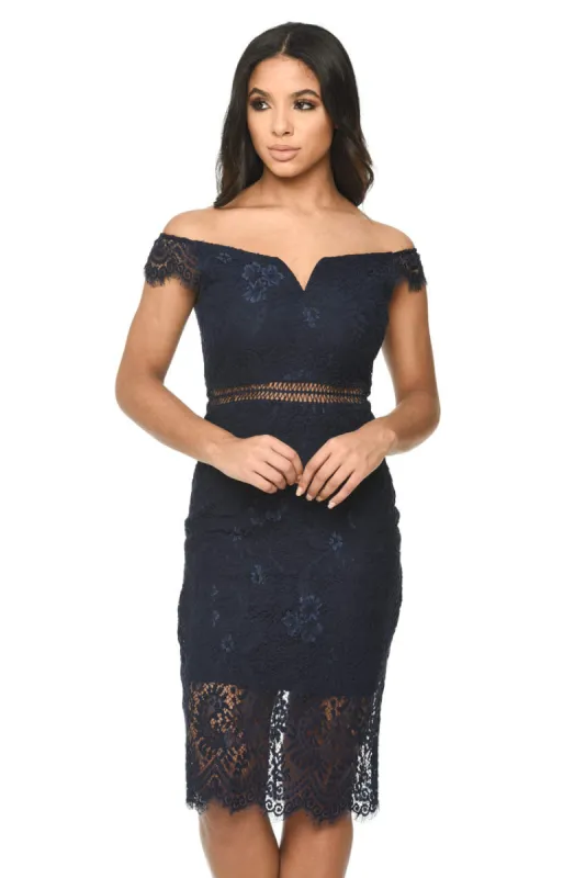 Navy Lace Bodycon Dress With Notch Front sold by AX Paris