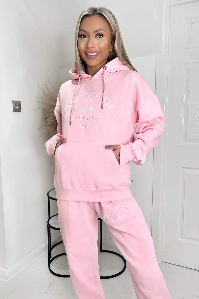 Pink French Riviera Embroidered Slogan Hoodie Lounge Set sold by AX Paris product image thumbnail 2
