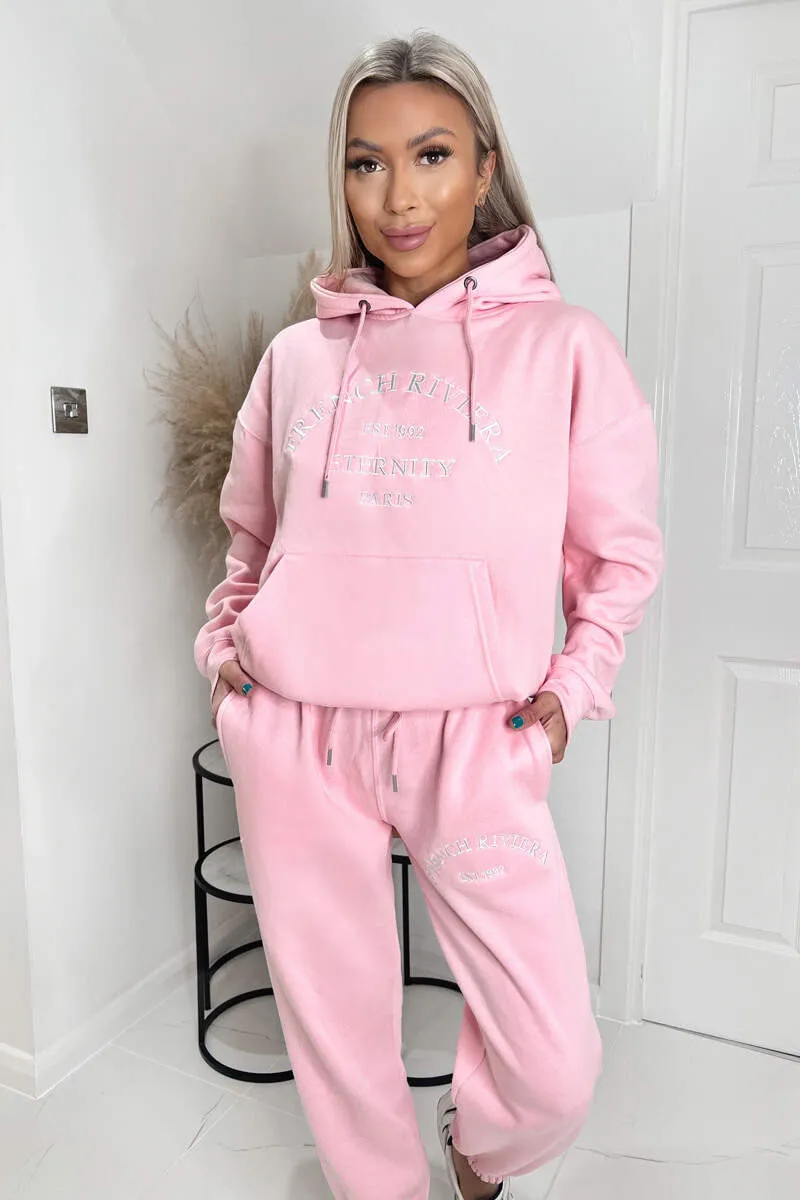 Pink French Riviera Embroidered Slogan Hoodie Lounge Set sold by AX Paris product image thumbnail 3