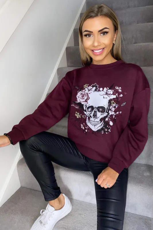 Wine Skull Print Sweatshirt sold by AX Paris