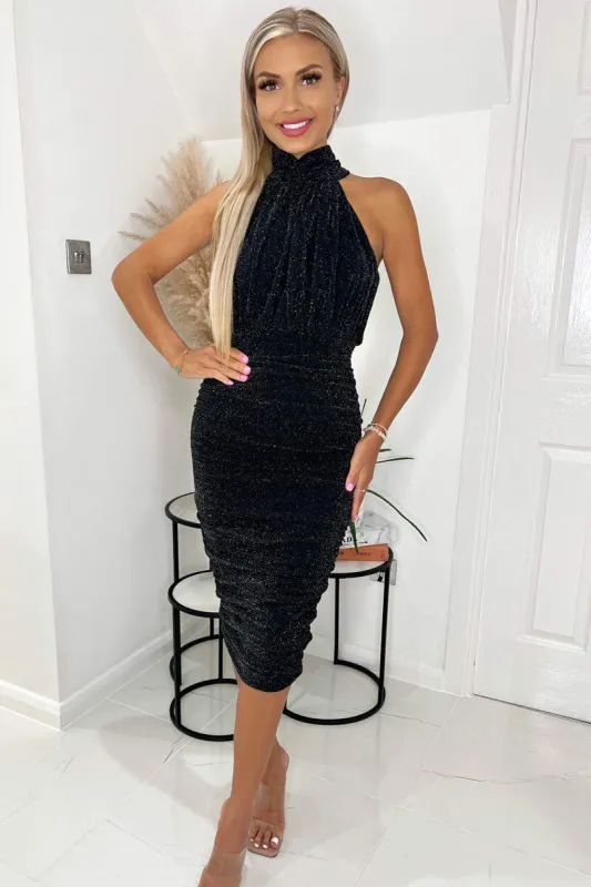 Black Sparkle Cut In Neck Midi Dress sold by AX Paris