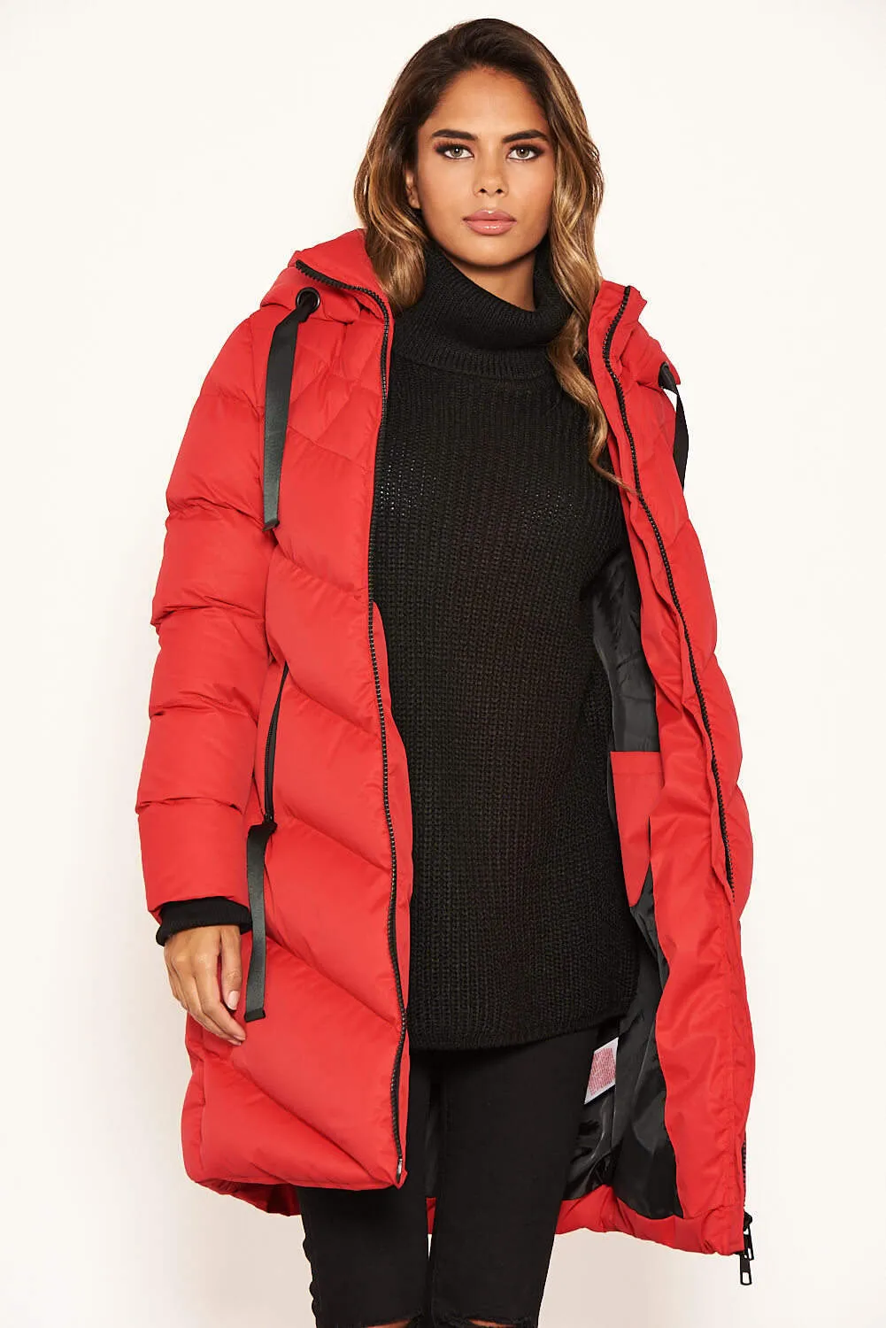 Red Longline Padded Coat sold by AX Paris product image thumbnail 5