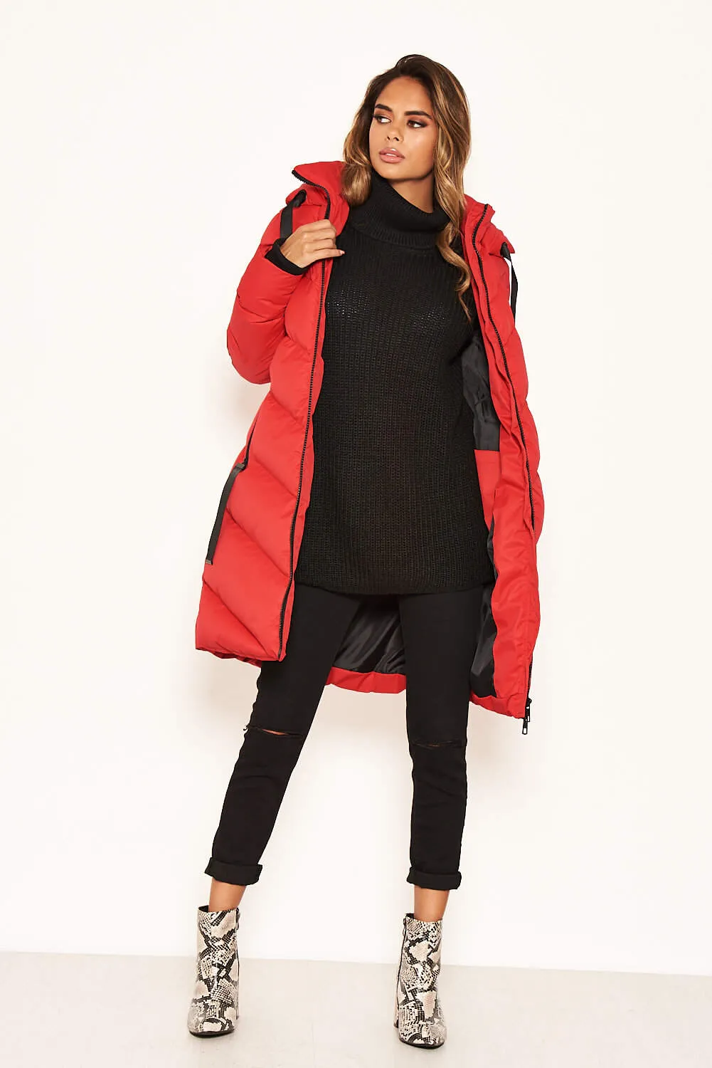 Red Longline Padded Coat sold by AX Paris product image thumbnail 2