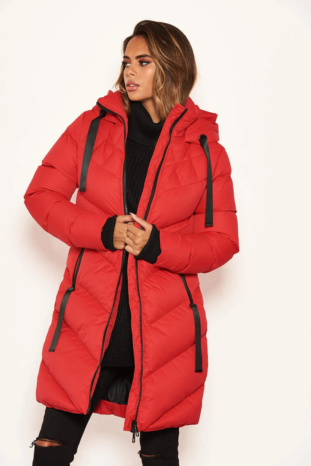 Red Longline Padded Coat sold by AX Paris product image thumbnail 4