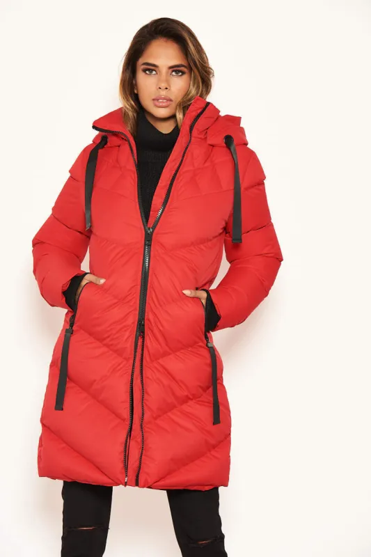 Red Longline Padded Coat sold by AX Paris