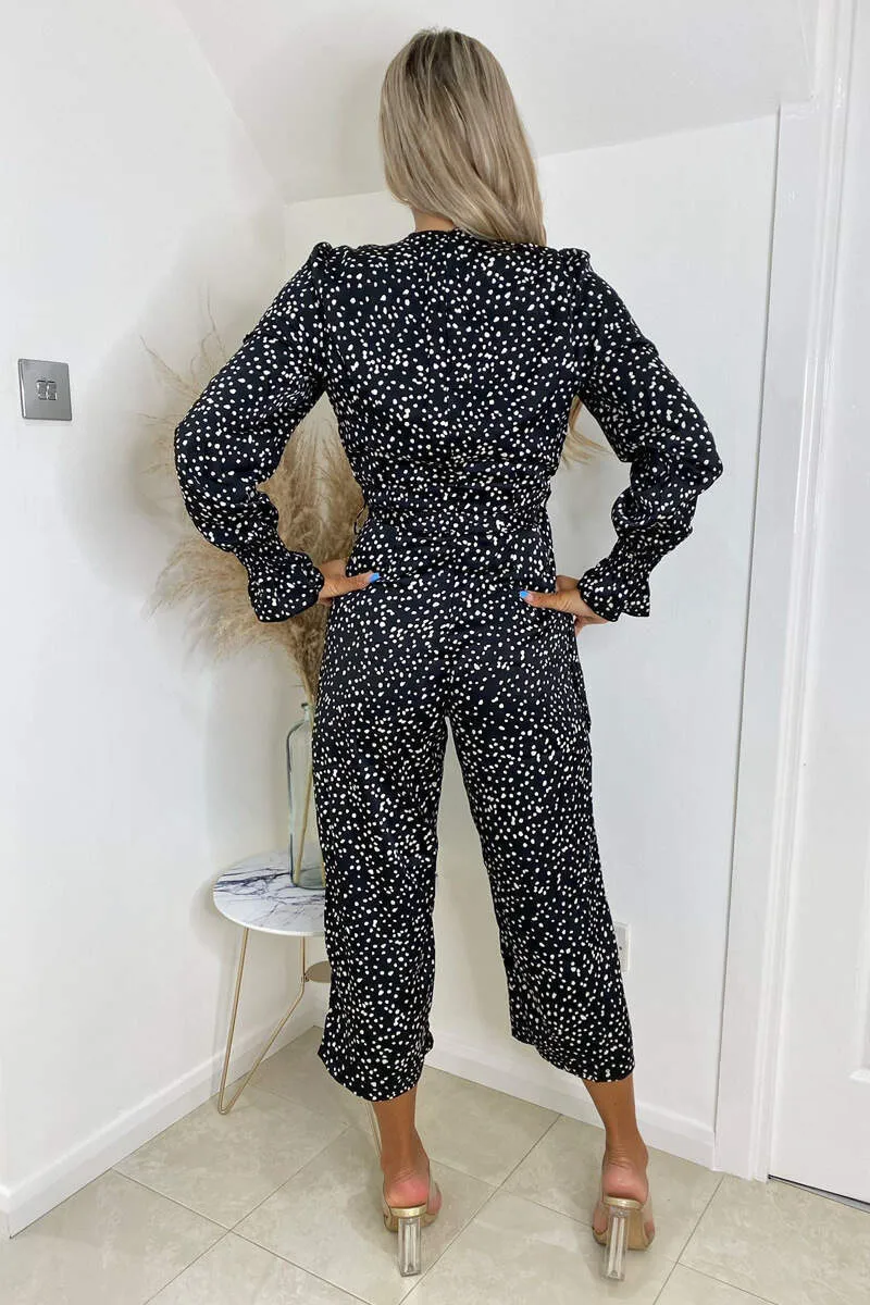 Black Dotty Long Sleeve Wrap Over Belted Jumpsuit sold by AX Paris product image thumbnail 4